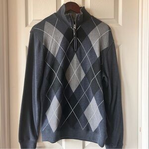 David Taylor Collection Navy Gray Argyle Quarter Zip Sweater Men’s, Small